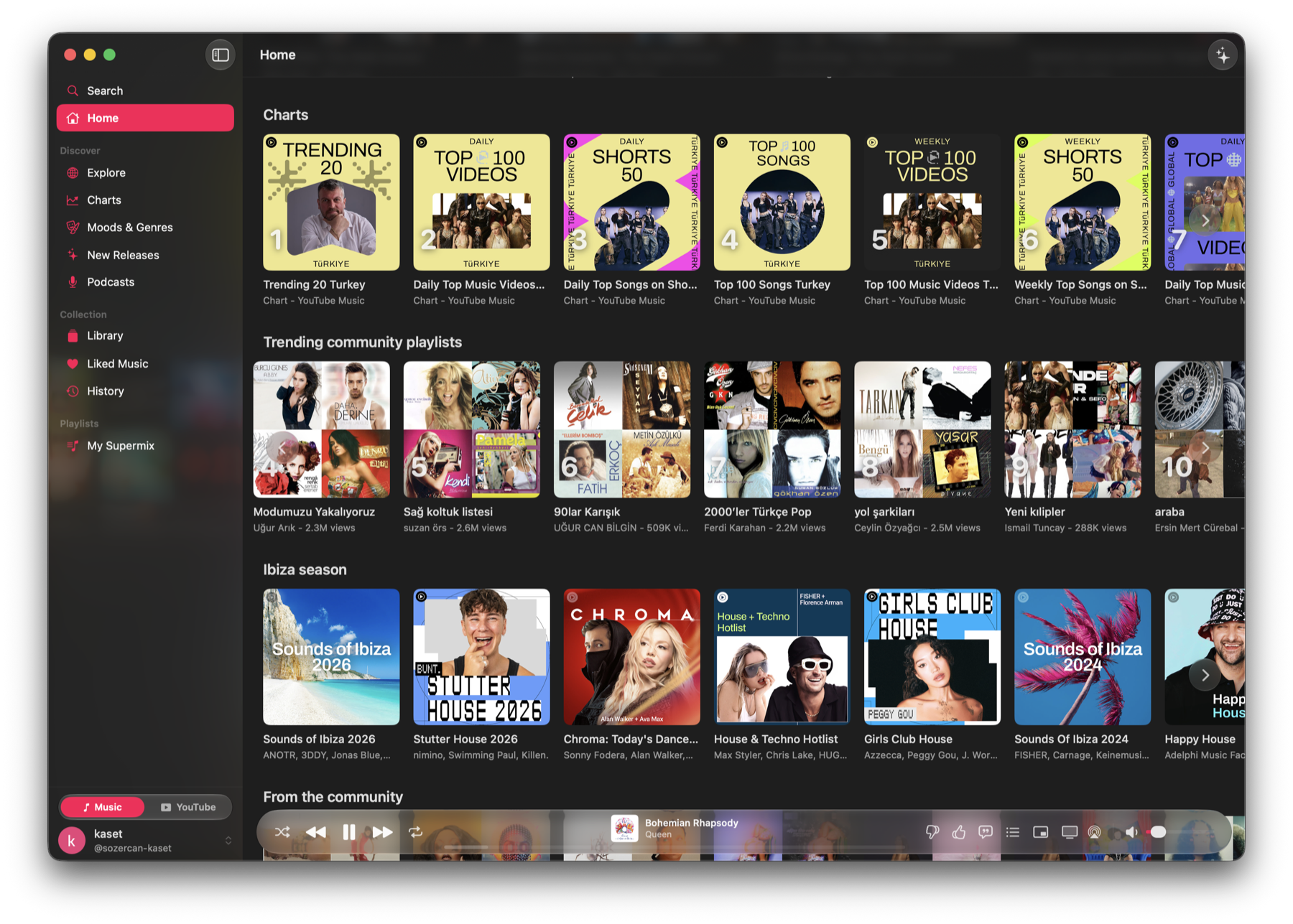 YouTube Music charts displayed in KasetPlus